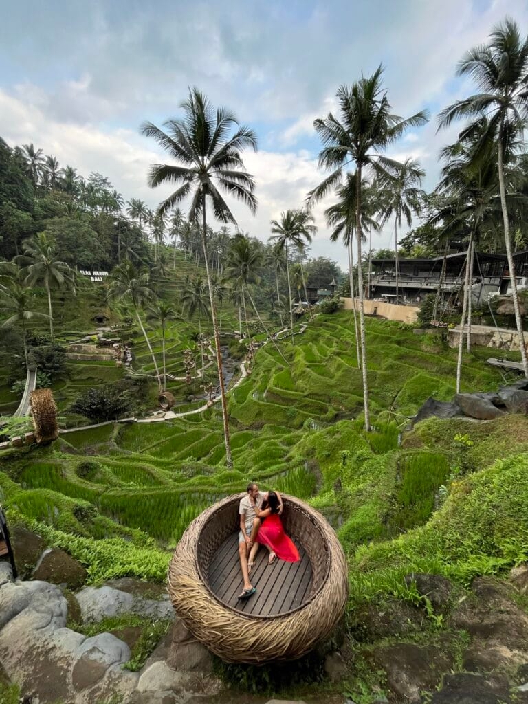 Mario and Ellis in Tegallalang Rice terraces basket