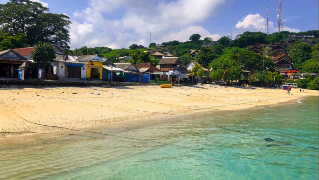 shore of gili t from the sea